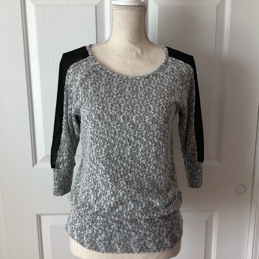 Gray and Black Mixed media light knit top